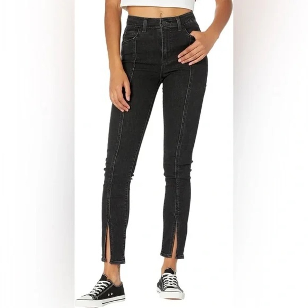 Levi's 721 High Rise Skinny Split Ankle Seamed Jeans Pants Black
